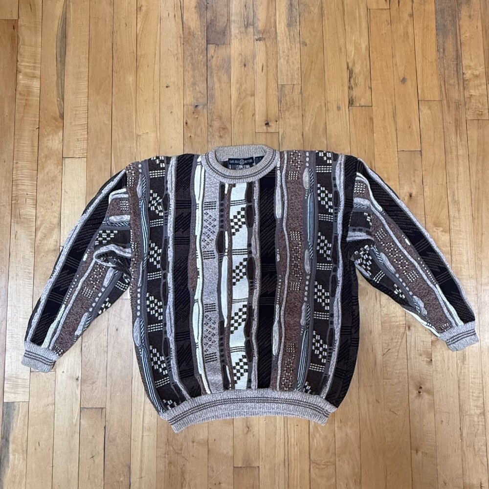 Cape Isle Knitters Sweater Men's Medium Brown Fisherman Long Sleeve Round Neck